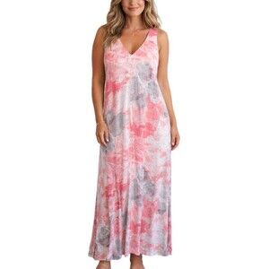 Tommy Bahama Maxi Dress Floral Print Beach Vacation Loungewear Pink Women Large